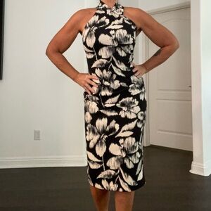 Rachel Zoe women’s black and white abstract floral print midi dress. Size S